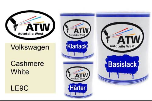 Volkswagen, Cashmere White, LE9C: 1L Lackdose + 1L Klarlack + 500ml Härter - Set, von ATW Autoteile West.